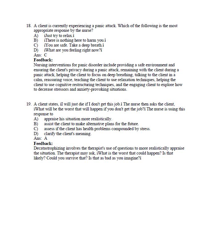 Test Bank for Psychiatric Mental Health Nursing 8th Edition