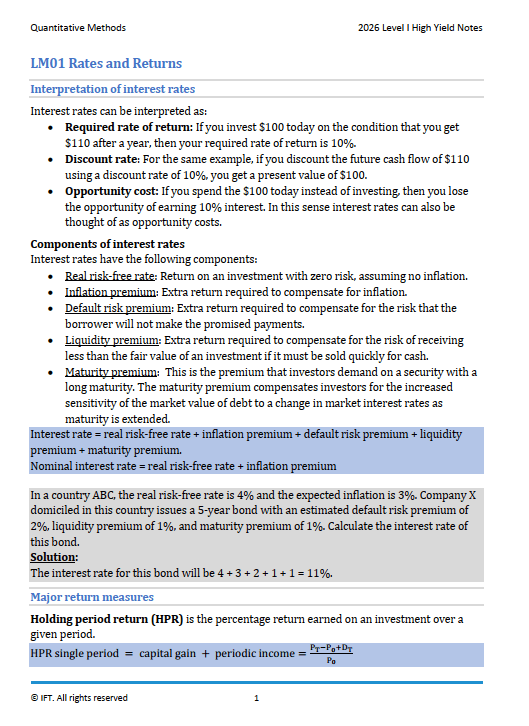 2026 CFA Level 1 IFT High Yield Study Notes
