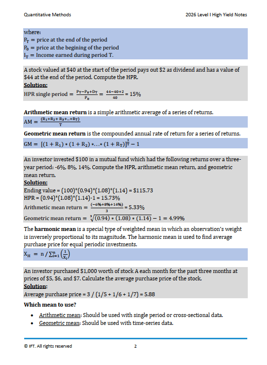 2026 CFA Level 1 IFT High Yield Study Notes